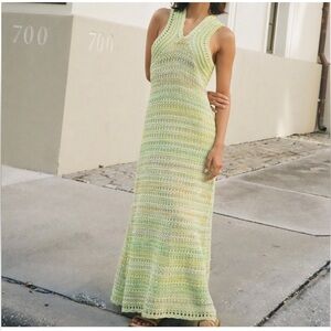 ZARA CROCHET KNIT MIDI DRESS GREEN.Size Medium. Multiple Color. Boho, festival